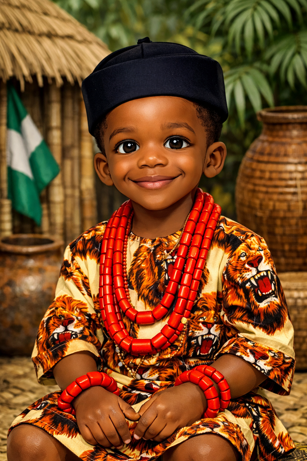 Boy in traditional Agbor clothing